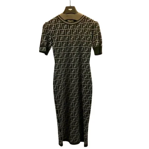 Fendi Dresses Fendi Ff Zucca Brown Knit Dress Size Small